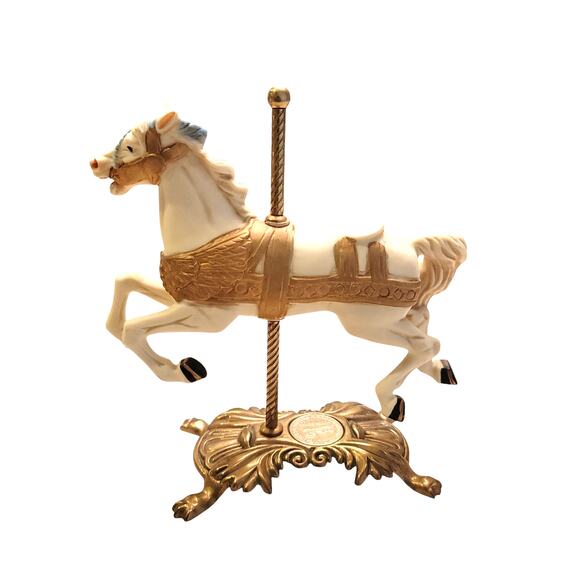 Vintage Tobin Faley Horse Carousel Figurine Cream Gold Signed Collectible - Picture 5 of 14